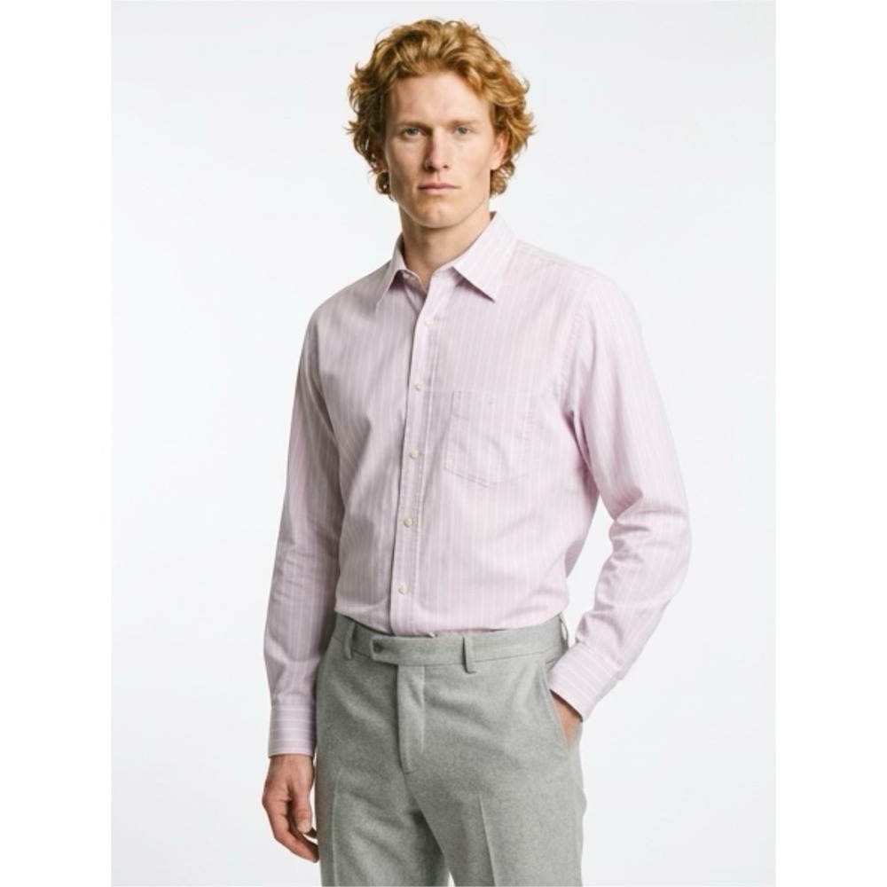 (…2)Richards Shirt Mens Pink Striped Button Up Long Sleeve Size L (3)cotton